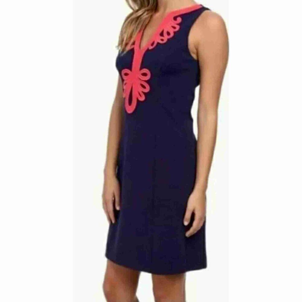 NWT Lilly Pulitzer Janice Sleeveless Shift V Neck Decorative Trim Dress Size S